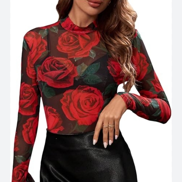 BKE Tops - New Boutique Plus Size Black Mesh Burmout Bodysuit With Bell Trumpet Sleeve 2X